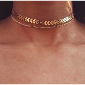 🔴 NEW 2 Layer Chevron and Chain Gold Choker